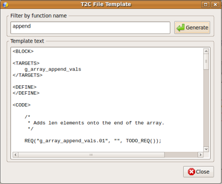 Template of .t2c file